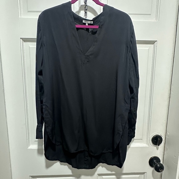 Helmut Lang Black V-Neck Silk Blouse Open Sides with Pockets Size Medium - Picture 2 of 6
